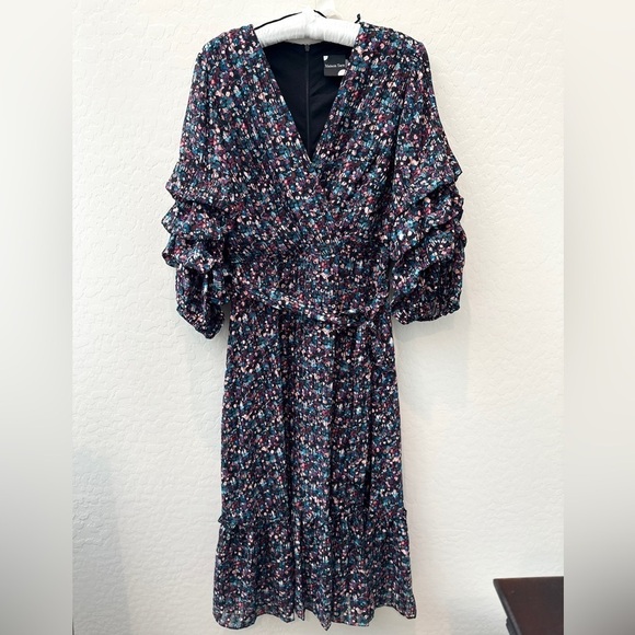 Maison Tara Dresses & Skirts - Maison Tara Black w/ Multi Color Tiered Sleeve Tie Dress